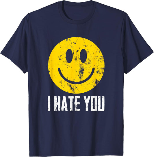Retro Vintage I Hate You Yellow Happy Smile Face T-Shirt - T-Shirt | Navy
