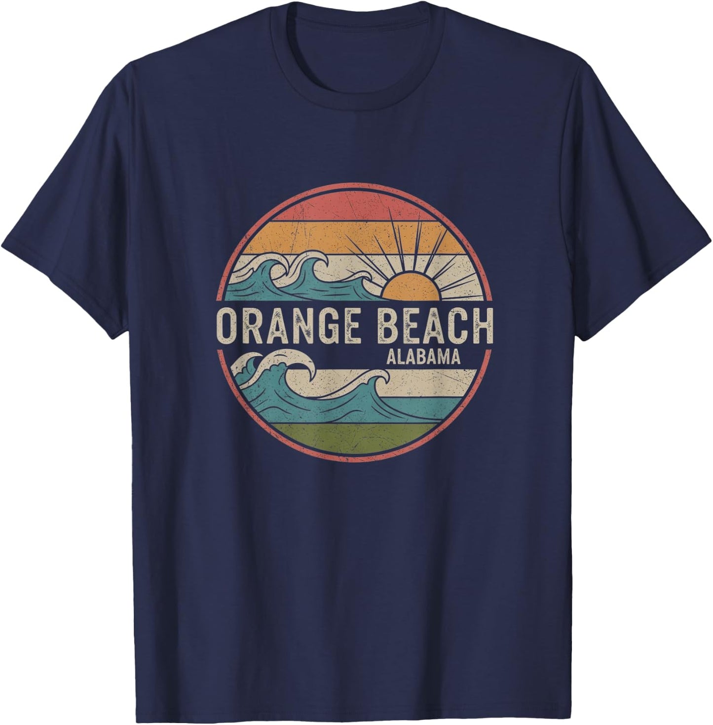 Retro Orange Beach Alabama Drawing Art Design T-Shirt - T-Shirt | Navy