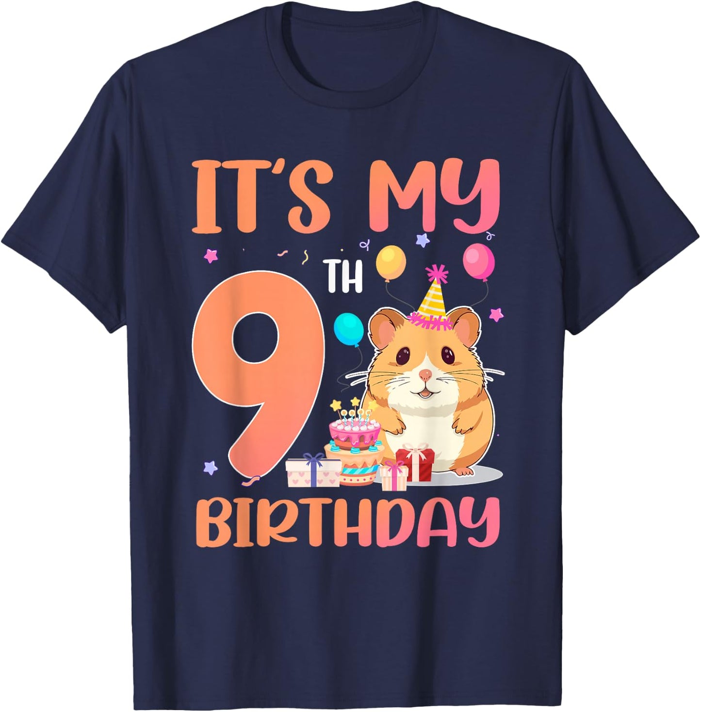 It's My 9th Birthday Cute Hamster 9 Year Old Kids T-Shirt - T-Shirt | Navy