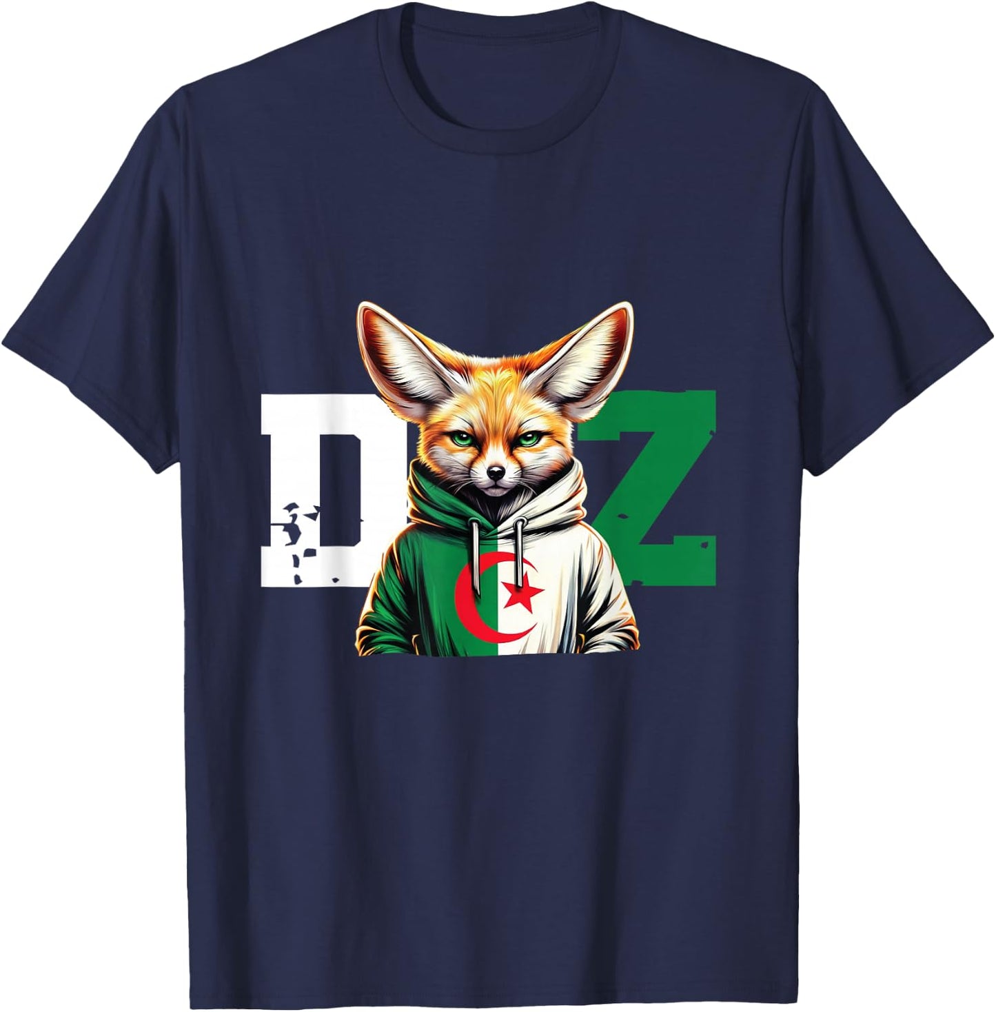 Fennec Algerian Flag Football Gift Jersey Dz , Black, S T-Shirt - T-Shirt | Navy