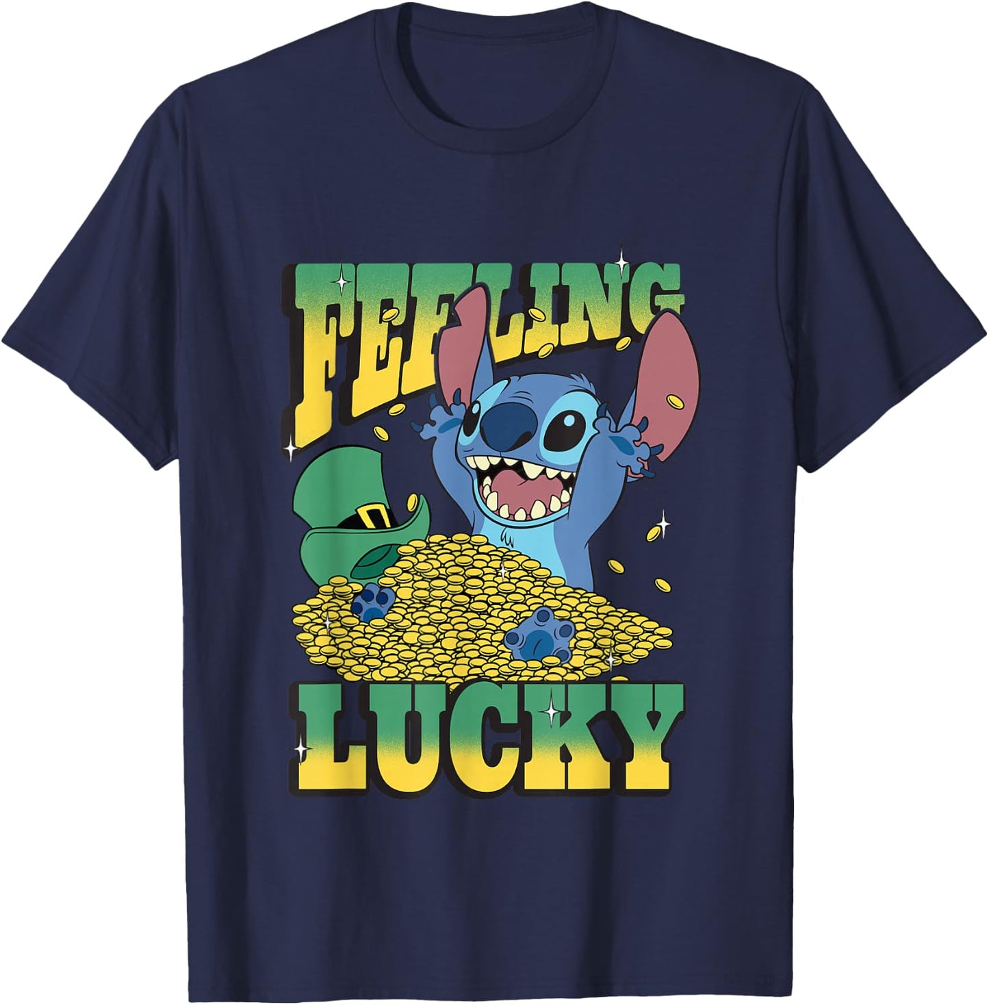 Disney Lilo & Stitch St. Patrick's Day Feeling Lucky Stitch T-Shirt - T-Shirt | Navy