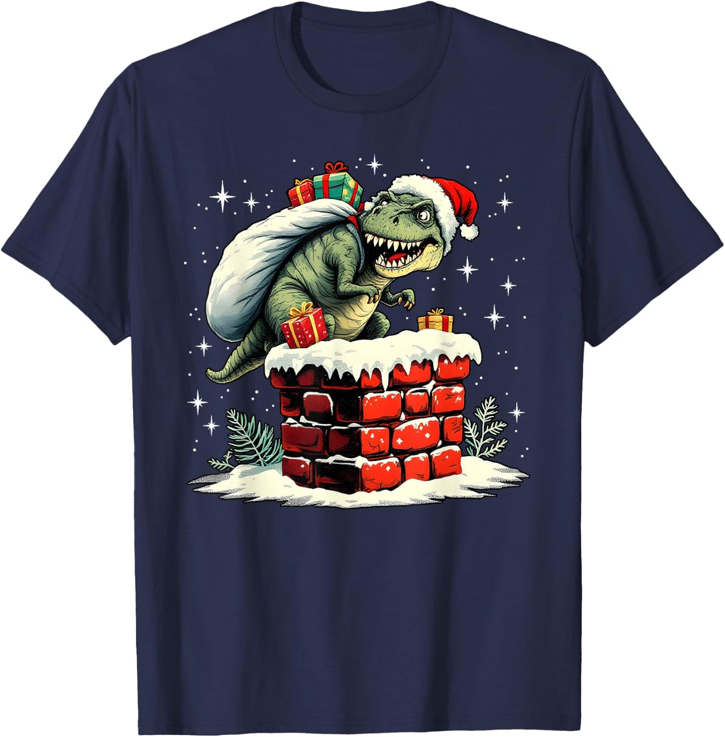 Dinosaur Christmas Santa Xmas T-Shirt - T-Shirt | Navy