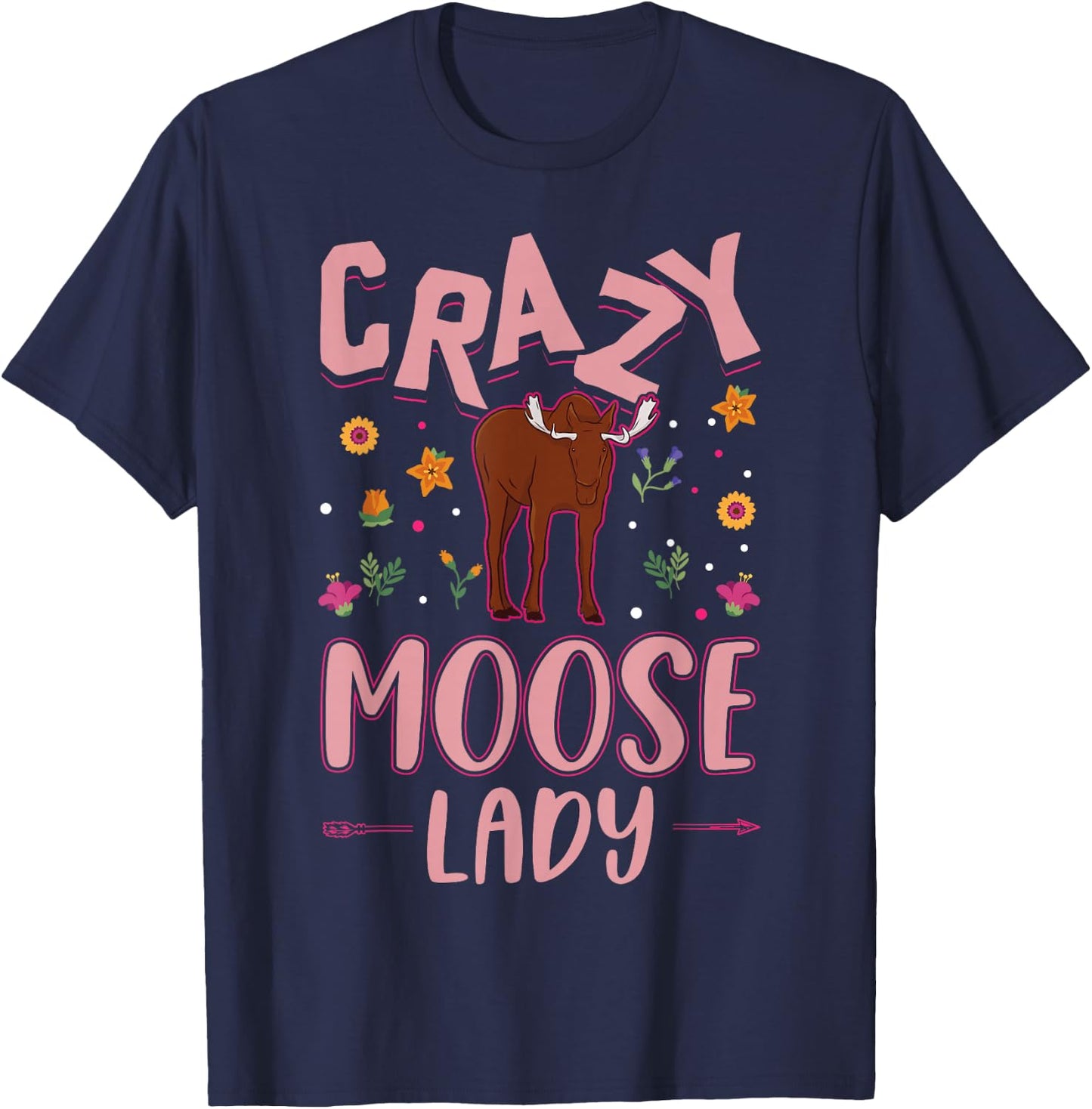 Crazy Moose Lady Moose Antler Girl Moose T-Shirt - T-Shirt | Navy