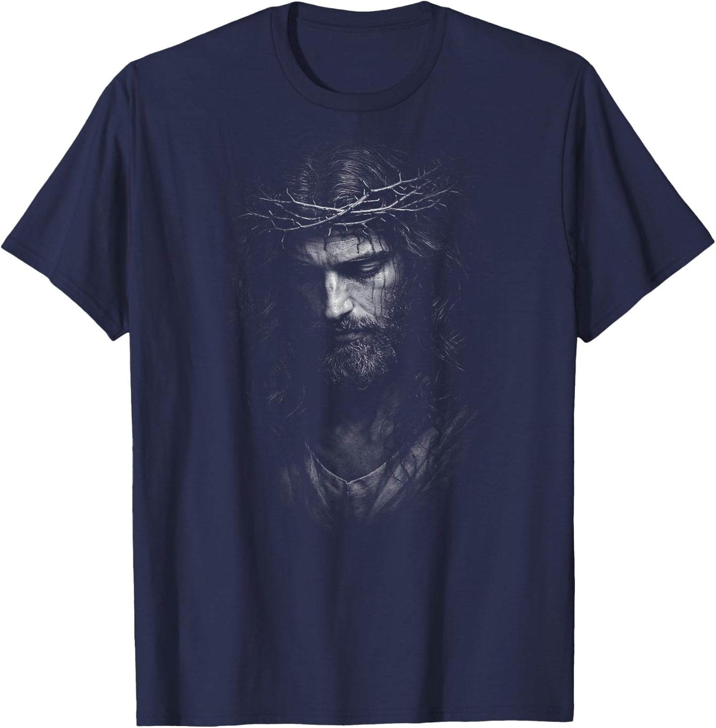 Heiliger Jesus mit Dornenkrone, Portraitrückdruck T-Shirt - T-Shirt | Navy