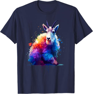 Splash Art Mountain Goat Goats T-Shirt - T-Shirt | Navy