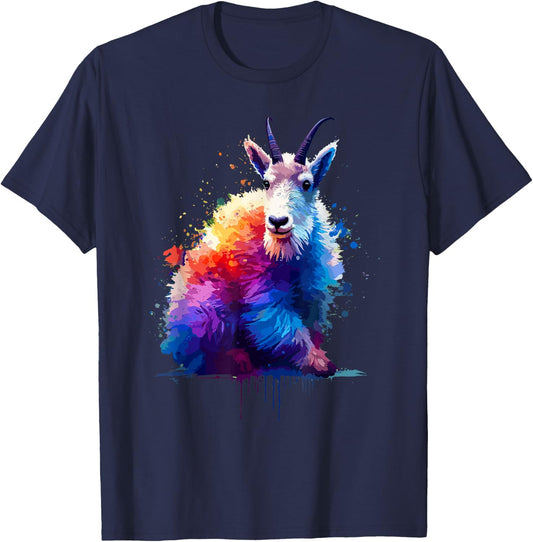 Splash Art Mountain Goat Goats T-Shirt - T-Shirt | Navy