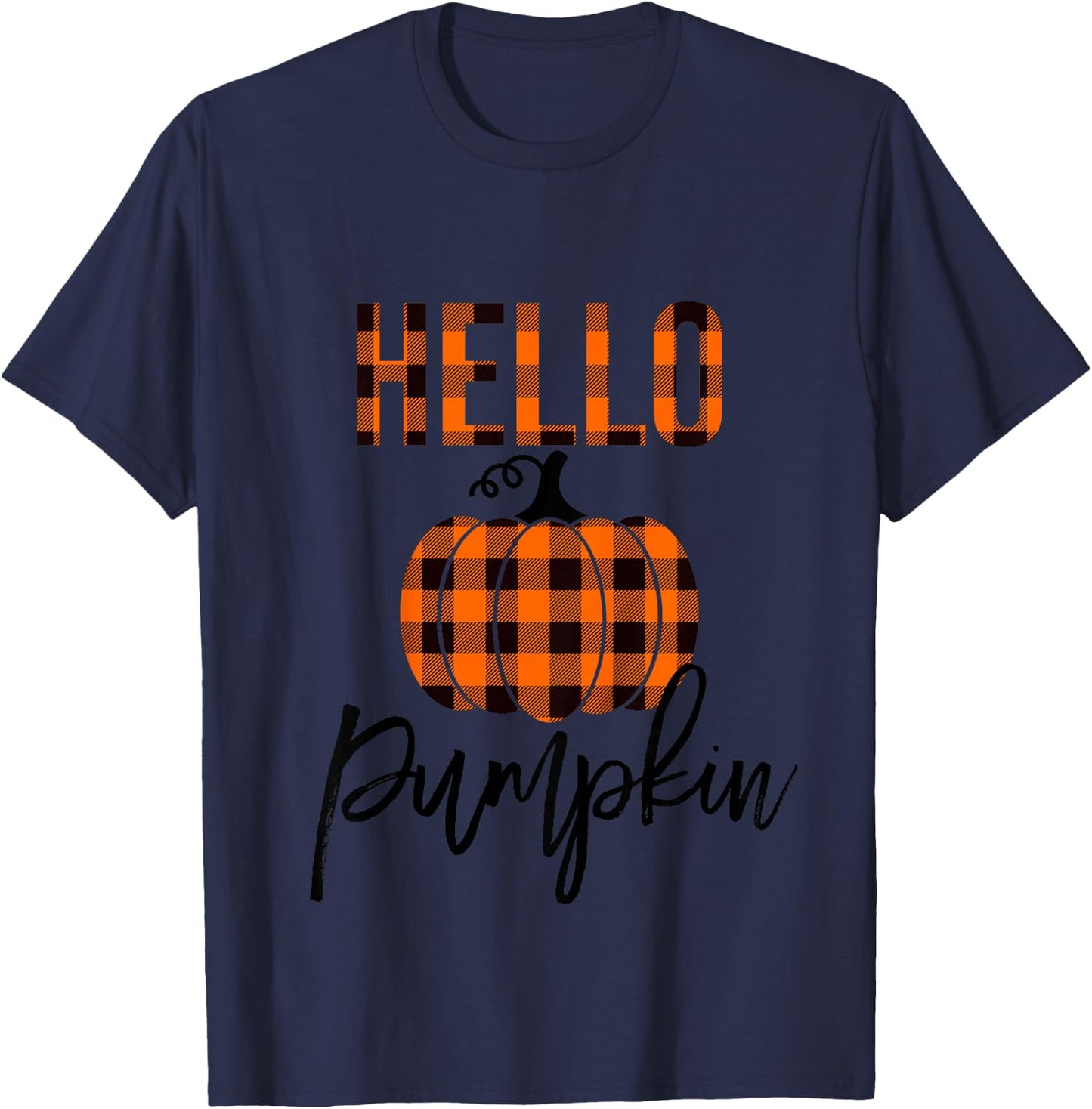Kids Hello Pumpkin Plaid Toddler Girls Pumpkin Patch T-Shirt - T-Shirt | Navy