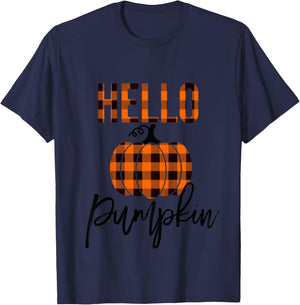 Kids Hello Pumpkin Plaid Toddler Girls Pumpkin Patch T-Shirt - T-Shirt | Navy