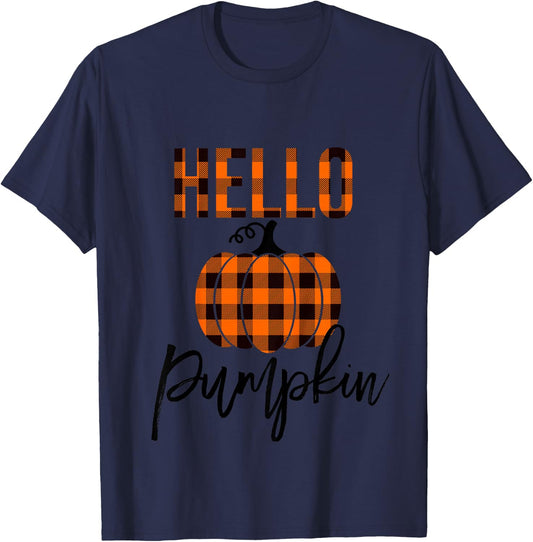 Kids Hello Pumpkin Plaid Toddler Girls Pumpkin Patch T-Shirt - T-Shirt | Navy