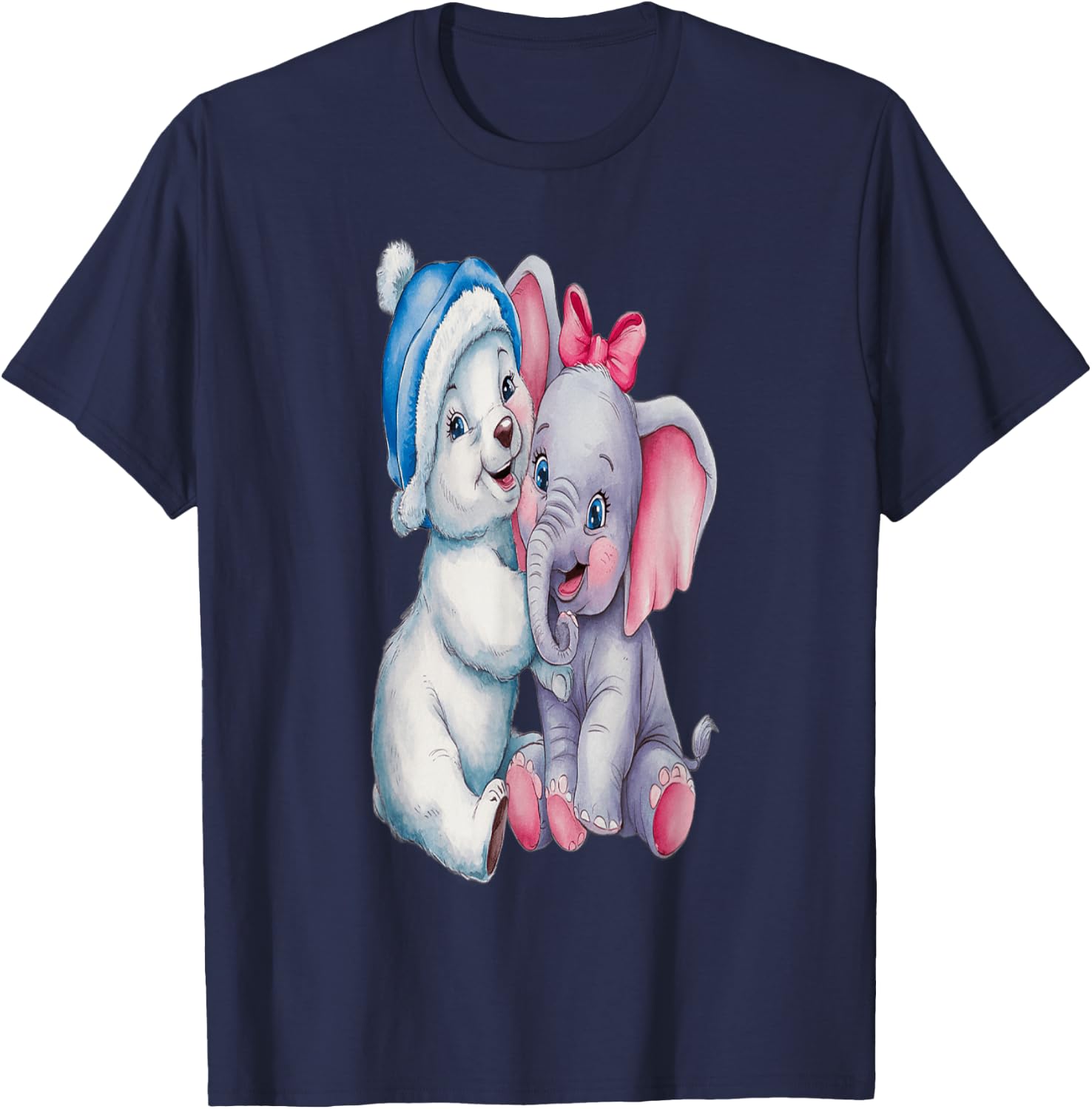 Ours caline éléphant , Black, S T-Shirt - T-Shirt | Navy