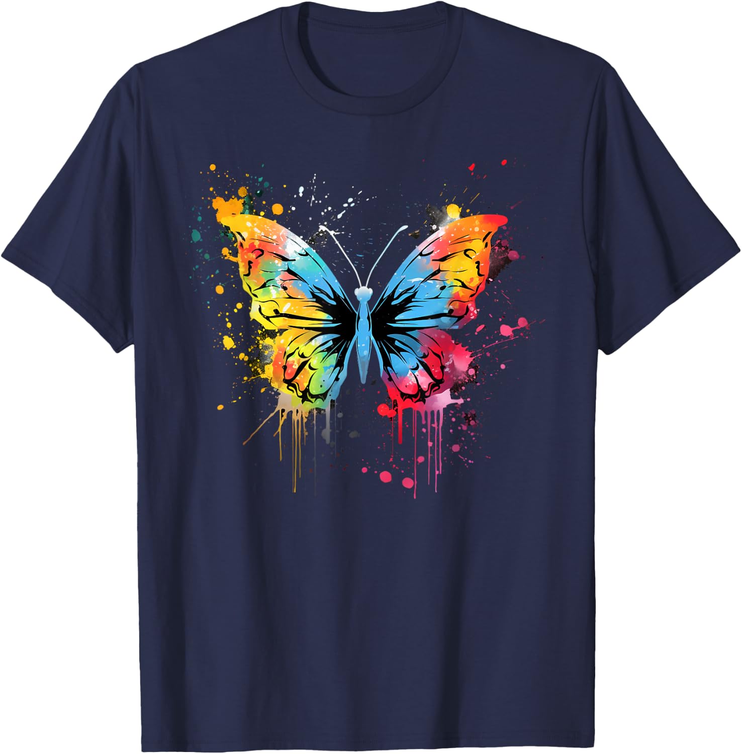 Artistic Colorful Pop Art painted Butterfly T-Shirt - T-Shirt | Navy