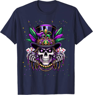 Mardi Gras Skull Top Hat New Orleans Witch Doctor Voodoo T-Shirt - T-Shirt | Navy