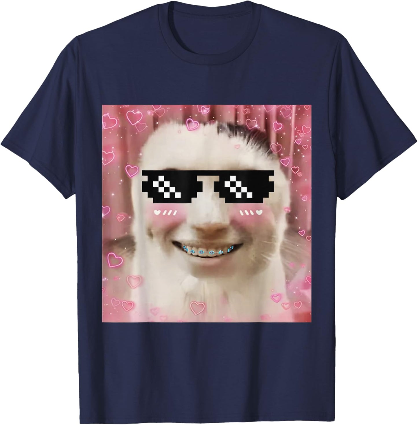 Goofy Ahh Cat Meme Dank Cursed Weirdcore Cringey Banana Cat T-Shirt - T-Shirt | Navy
