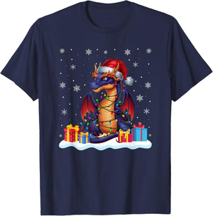 Dragon Santa Hat Christmas Tree Light Xmas Pajama T-Shirt - T-Shirt | Navy