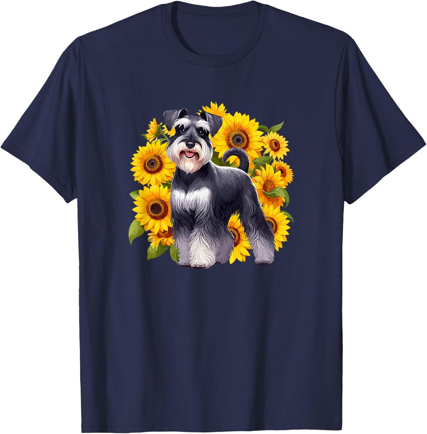 & Girls Sunflowers Flowers Miniature Schnauzer Lover T-Shirt - T-Shirt | Navy