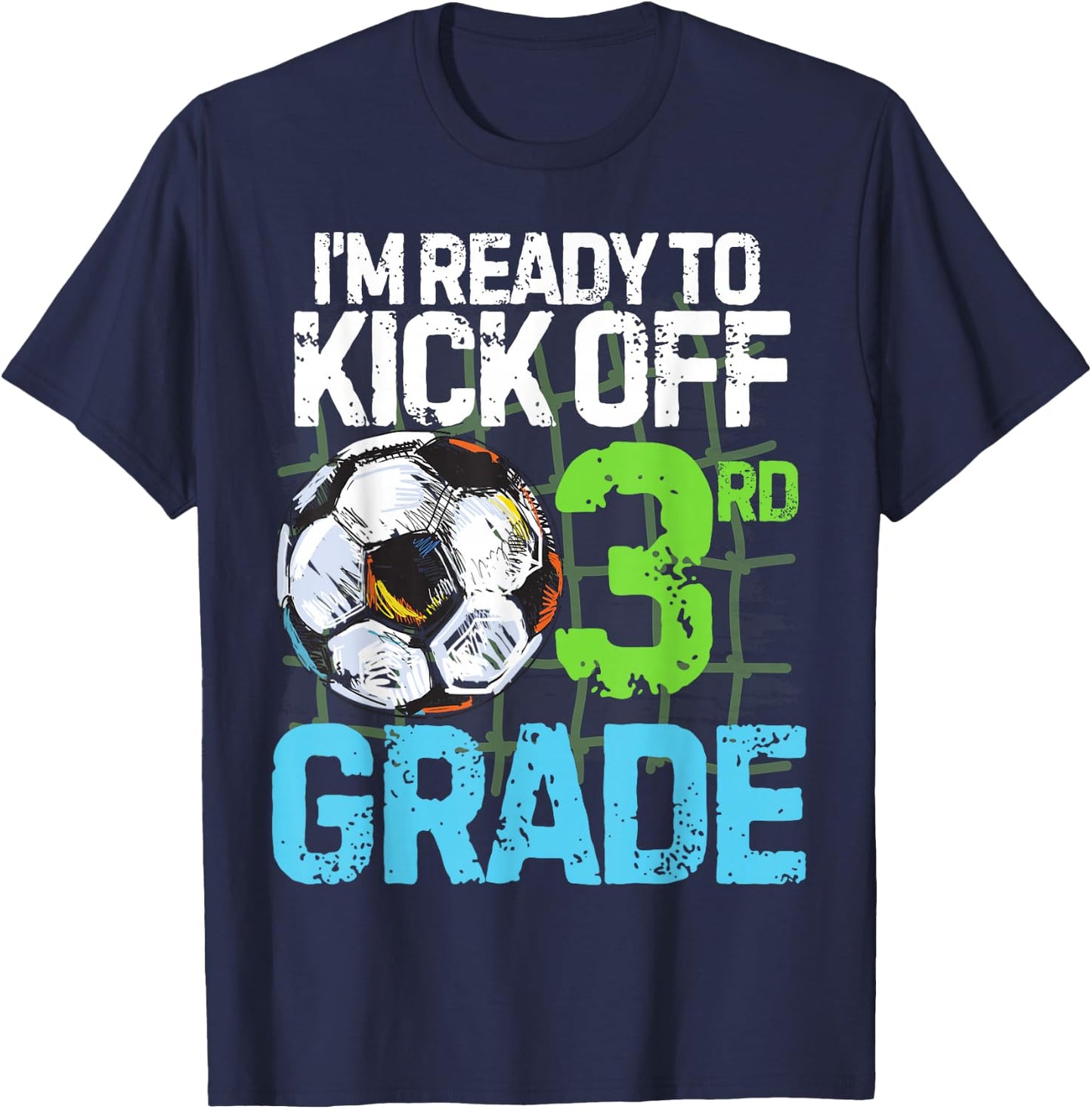 Back To School First day Of 3rd grade Soccer Games Boys Kids T-Shirt - T-Shirt | Navy