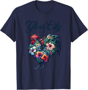 Ybor City Florida Tropical Chicken With Hibiscus T-Shirt - T-Shirt | Navy