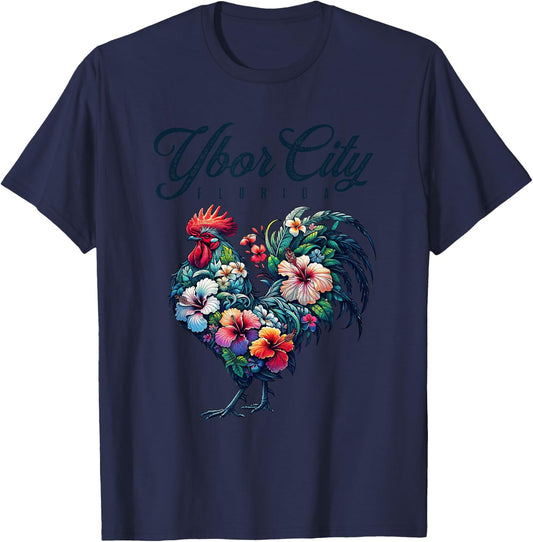 Ybor City Florida Tropical Chicken With Hibiscus T-Shirt - T-Shirt | Navy