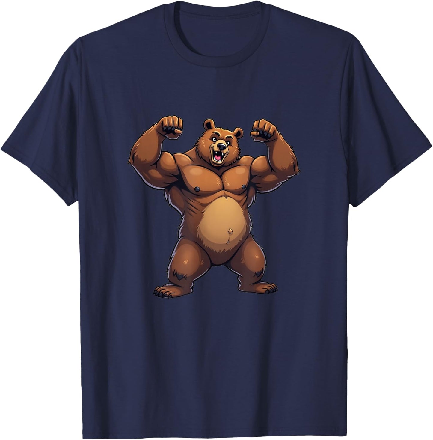 I Love Bear Funny Gay Daddy LGBTQ Pride Cartoon Style Muscle T-Shirt - T-Shirt | Navy