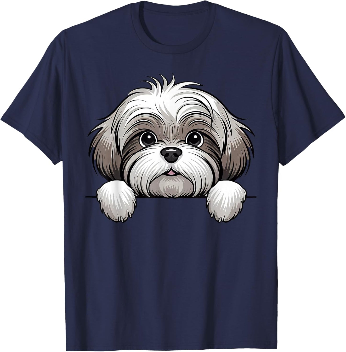 Cute Lhasa Apso Peeking Pocket Puppy Funny Dog Lover T-Shirt - T-Shirt | Navy