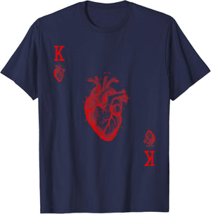King of Hearts Vintage Crown Engraving Card T-Shirt - T-Shirt | Navy