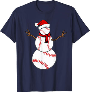 Funny Christmas Baseball Balls Santa Snowman T-Shirt - T-Shirt | Navy