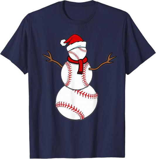 Funny Christmas Baseball Balls Santa Snowman T-Shirt - T-Shirt | Navy