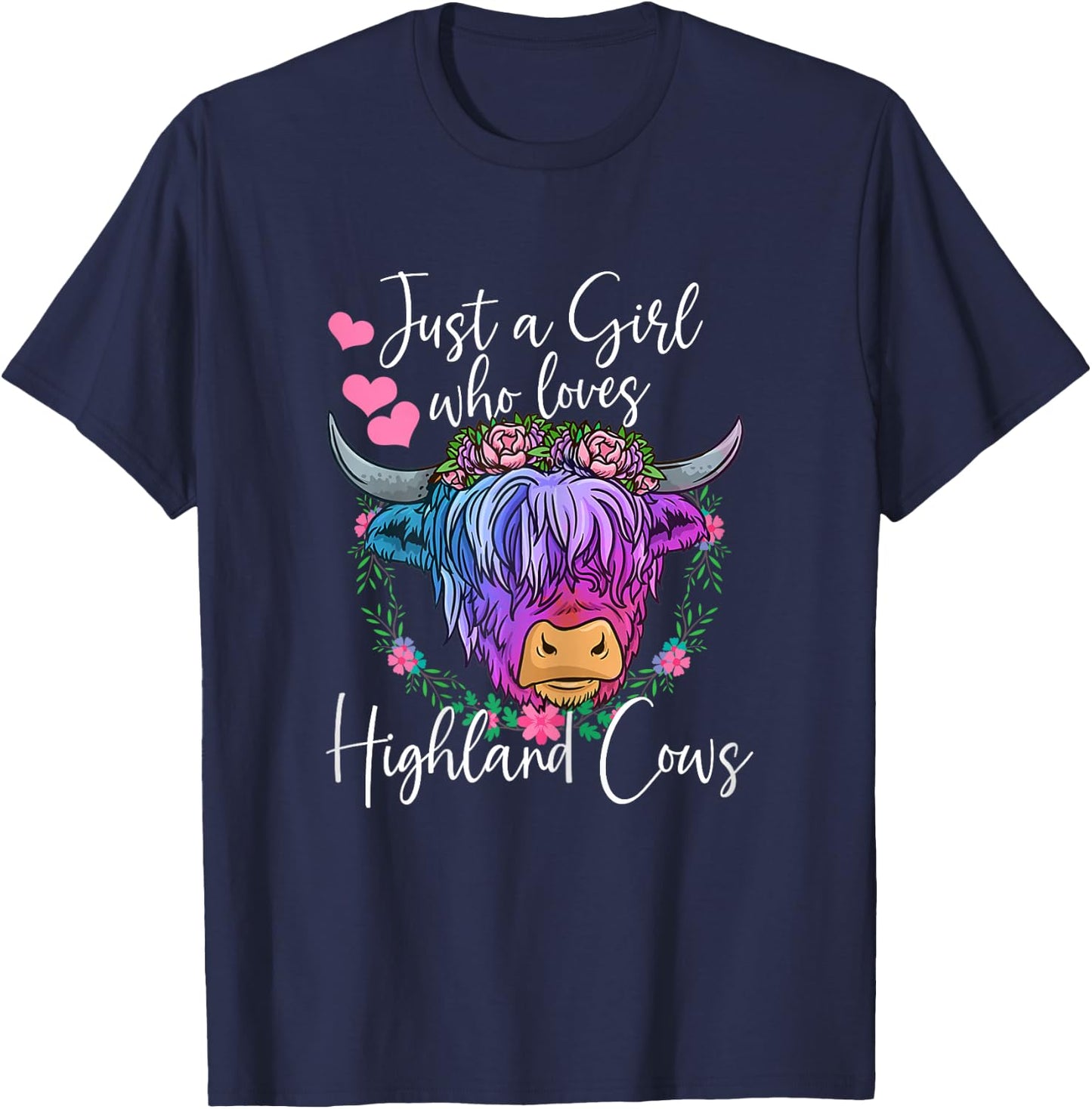 Highland Cow Gifts Women Just a Girl Who Loves Highland Cows T-Shirt - T-Shirt | Navy