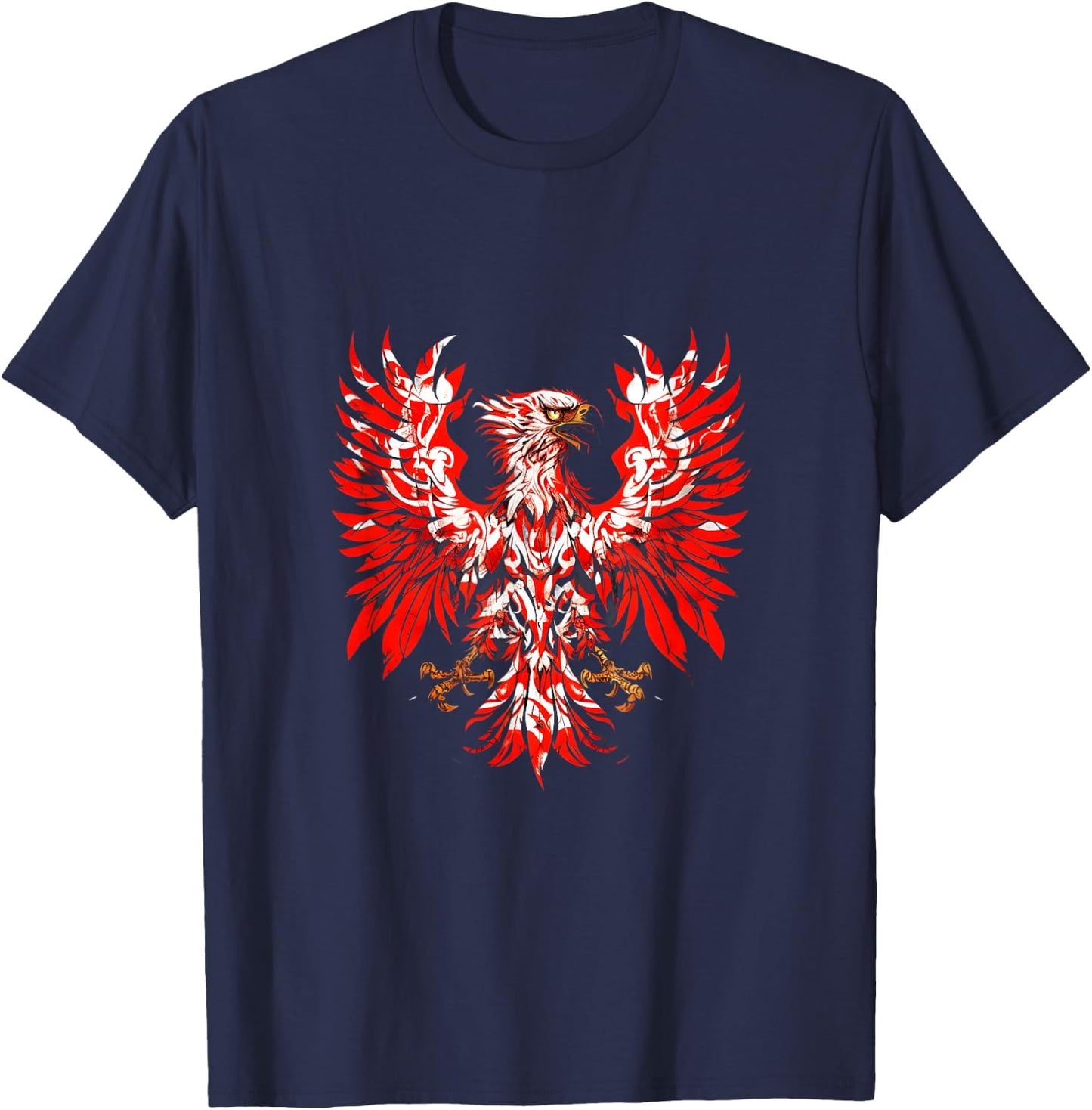 PolishDesigns Polish Eagle Poland Polska - Black, Small, Classic Fit, Short Sleeve, -Adult, All Ages, Polish Heritage, Flag Enthusiasts T-Shirt - T-Shirt | Navy