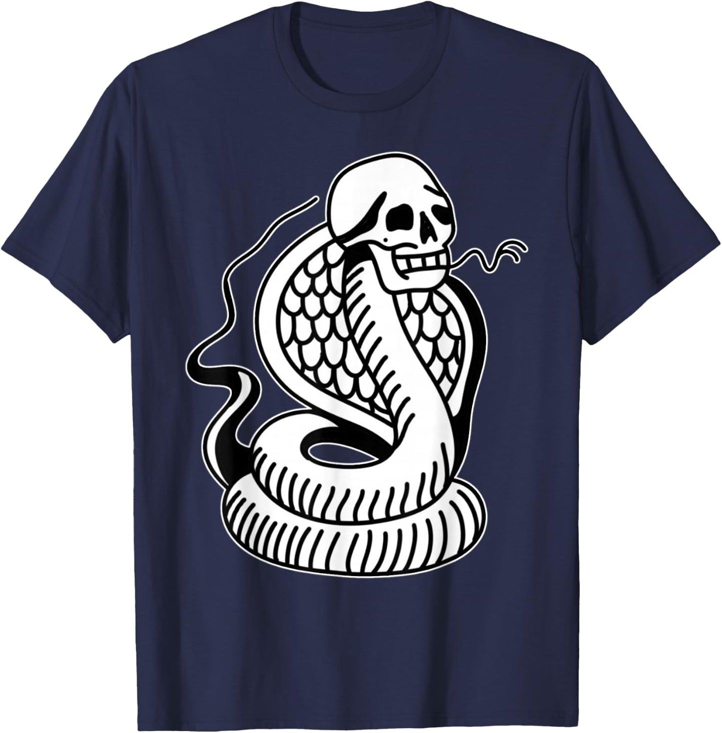 Cobra Snake Skull Blackwork Tattoo Flash T-Shirt - T-Shirt | Navy