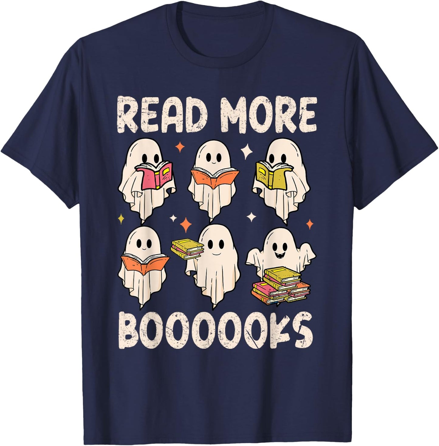 Groovy Halloween Ghost Read More Boooooks Librarian Teacher Women Kids T-Shirt - T-Shirt | Navy