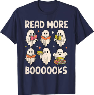 Groovy Halloween Ghost Read More Boooooks Librarian Teacher Women Kids T-Shirt - T-Shirt | Navy