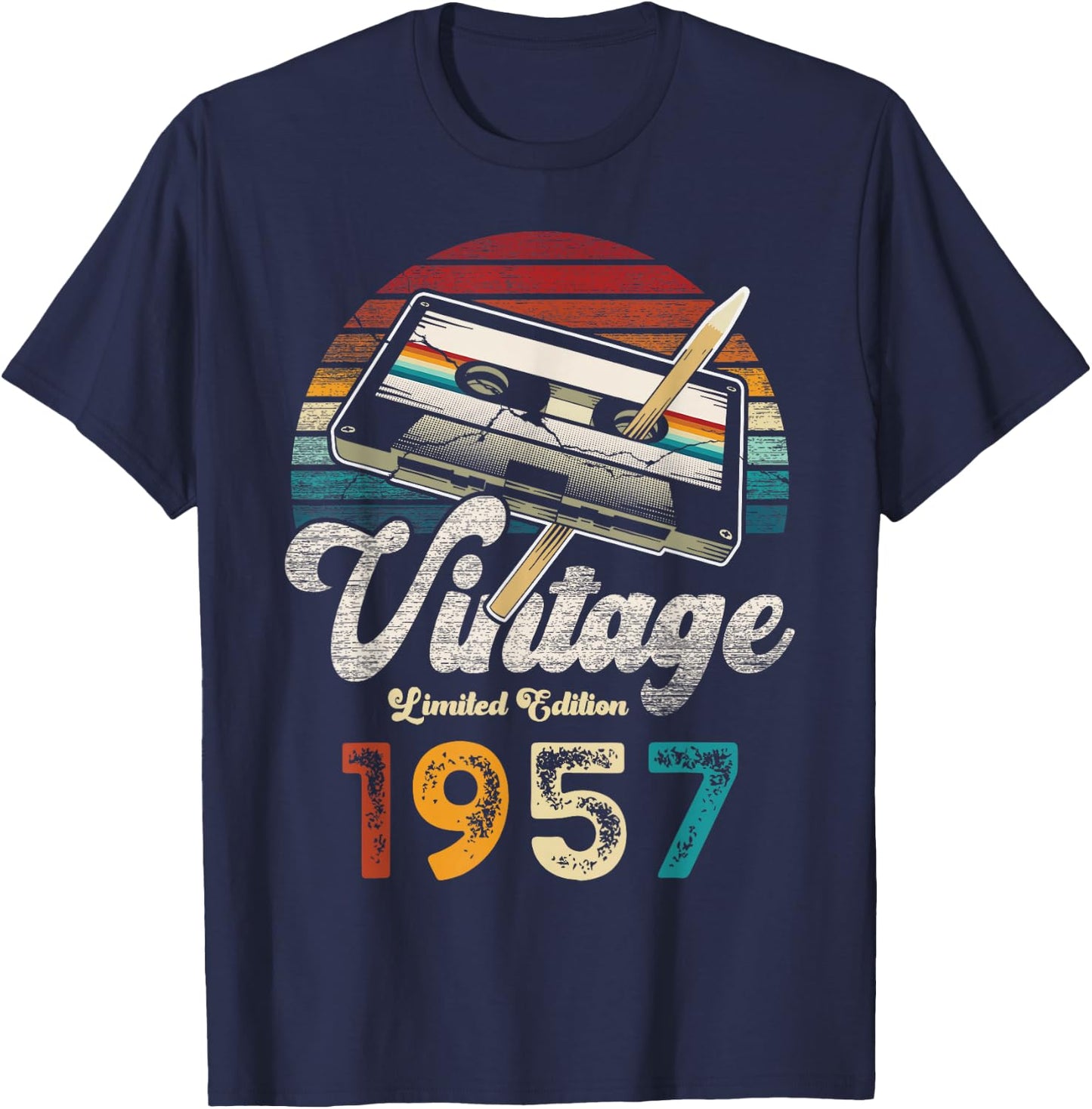 Vintage 1957 Geburtstag 69 Jahre Kassette Bleistift T-Shirt - T-Shirt | Navy