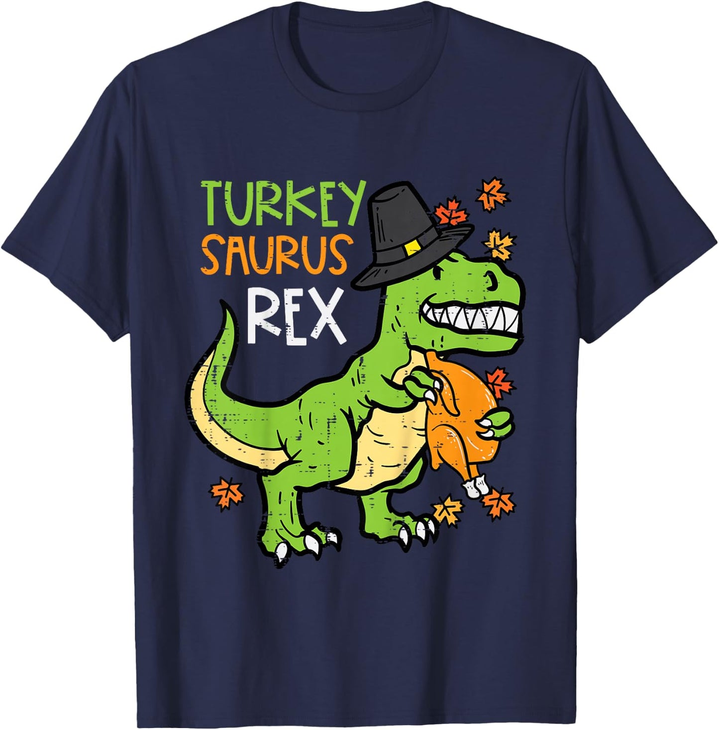 Kids Thanksgiving Turkey Saurus Rex Dino Fall Boys Kids Toddler T-Shirt - T-Shirt | Navy