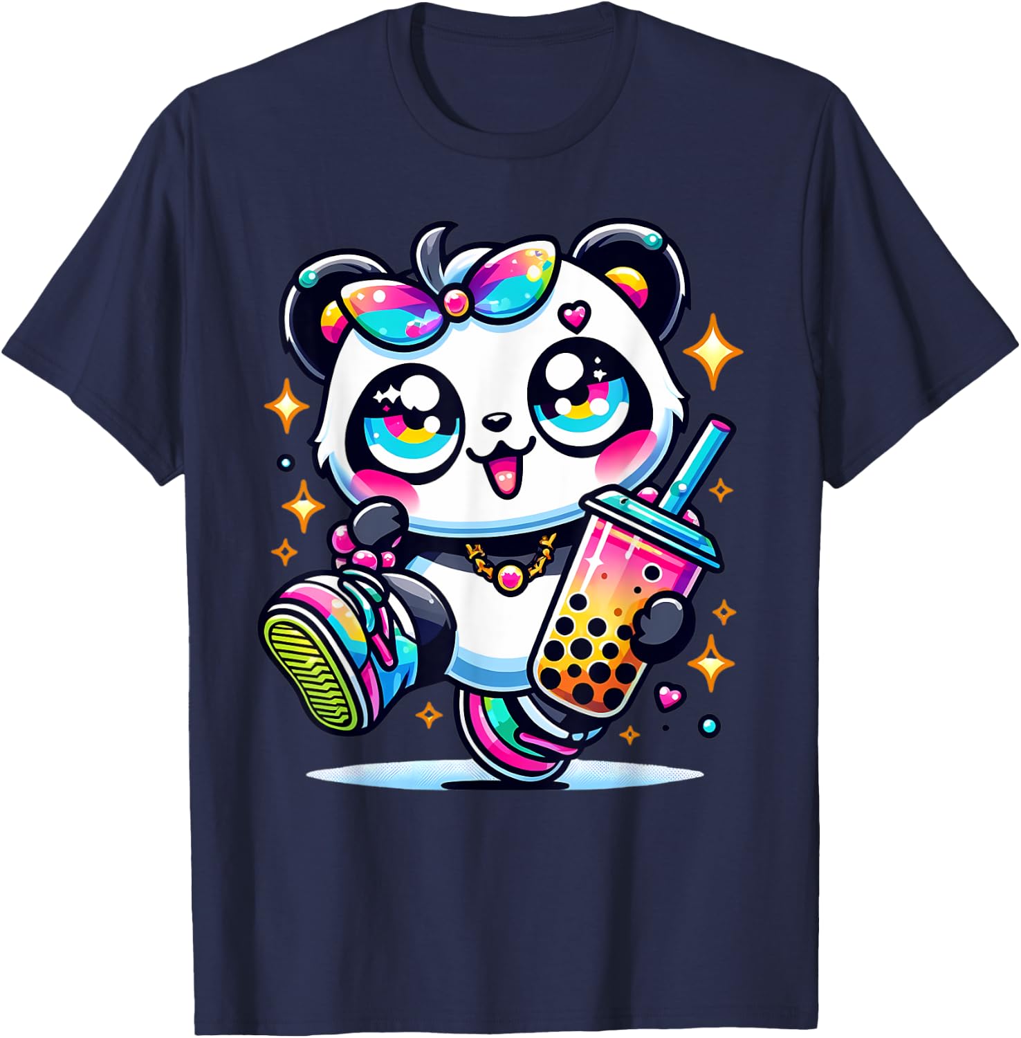 Panda Kawaii Boba Bubble Tea Anime Cute For Kids T-Shirt - T-Shirt | Navy