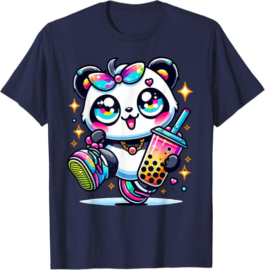 Panda Kawaii Boba Bubble Tea Anime Cute For Kids T-Shirt - T-Shirt | Navy