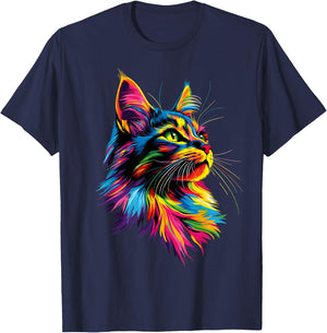 Maine Coon Cat Colors Rainbow Colorful Maine-Coon , Black, S T-Shirt - T-Shirt | Navy