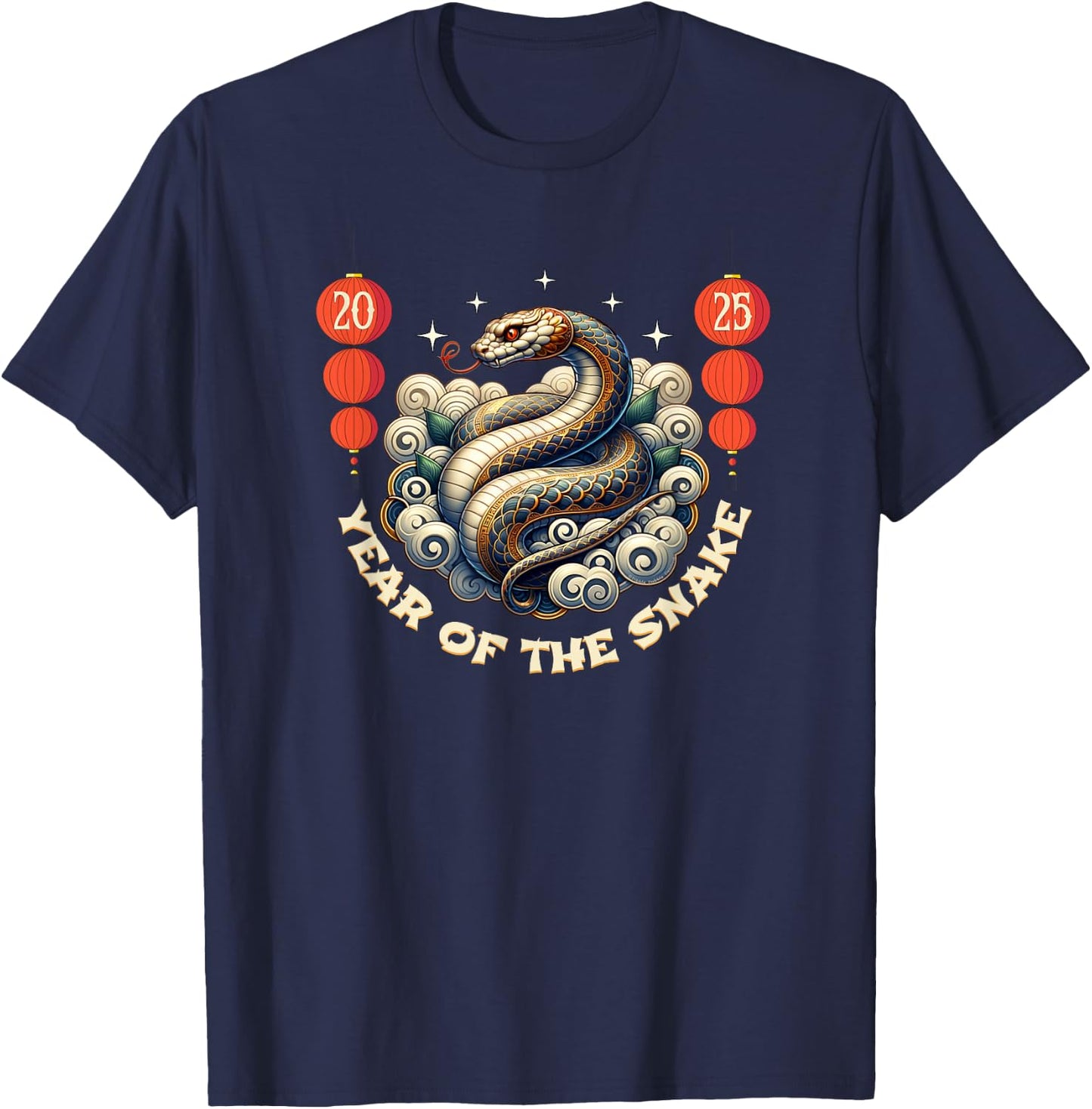 Adult Snake Black Small Modern Classic Fit Crew Collar Collarless Short Sleeve T-Shirt - T-Shirt | Navy