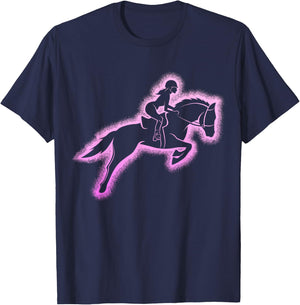 Horse Woman Girl Riding Horses , Black, S T-Shirt - T-Shirt | Navy