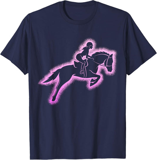 Horse Woman Girl Riding Horses , Black, S T-Shirt - T-Shirt | Navy