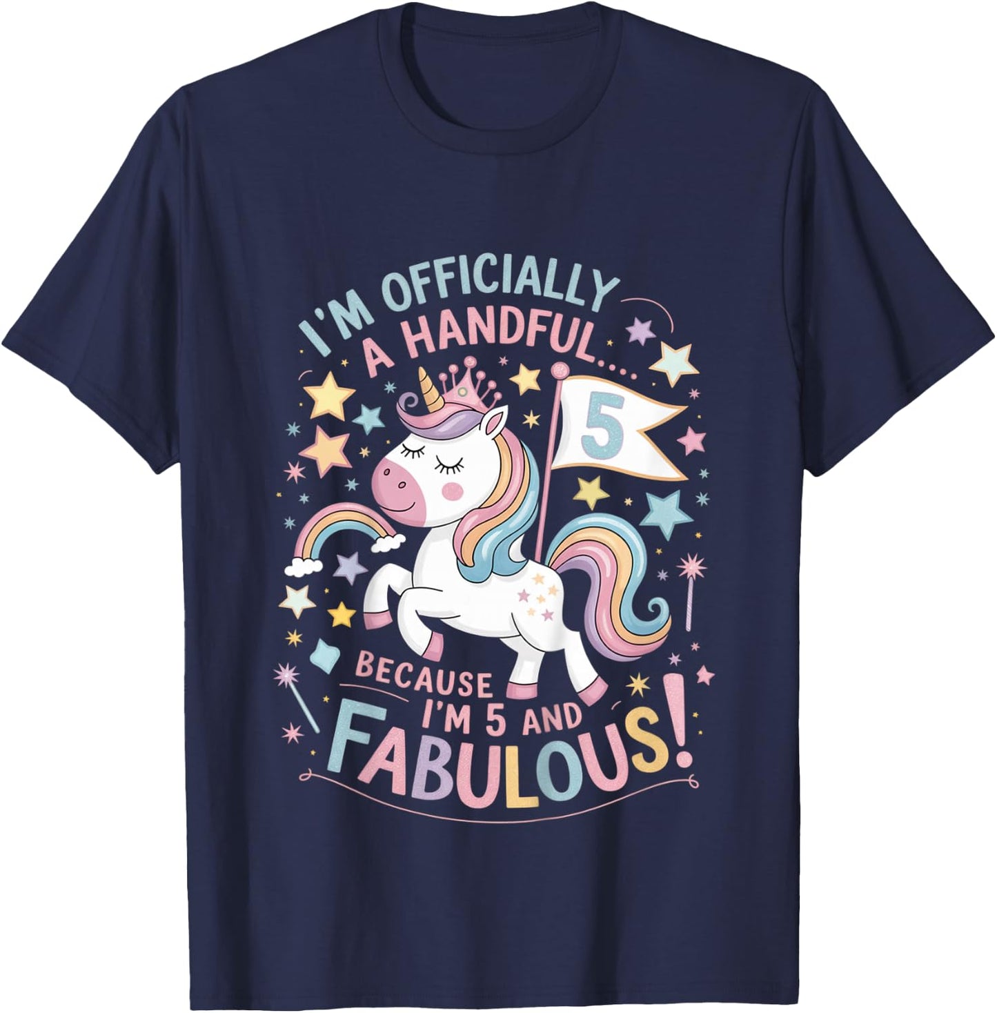 Kids I'm Officially A Handful Unicorn 5th Birthday Girl Shirt T-Shirt - T-Shirt | Navy