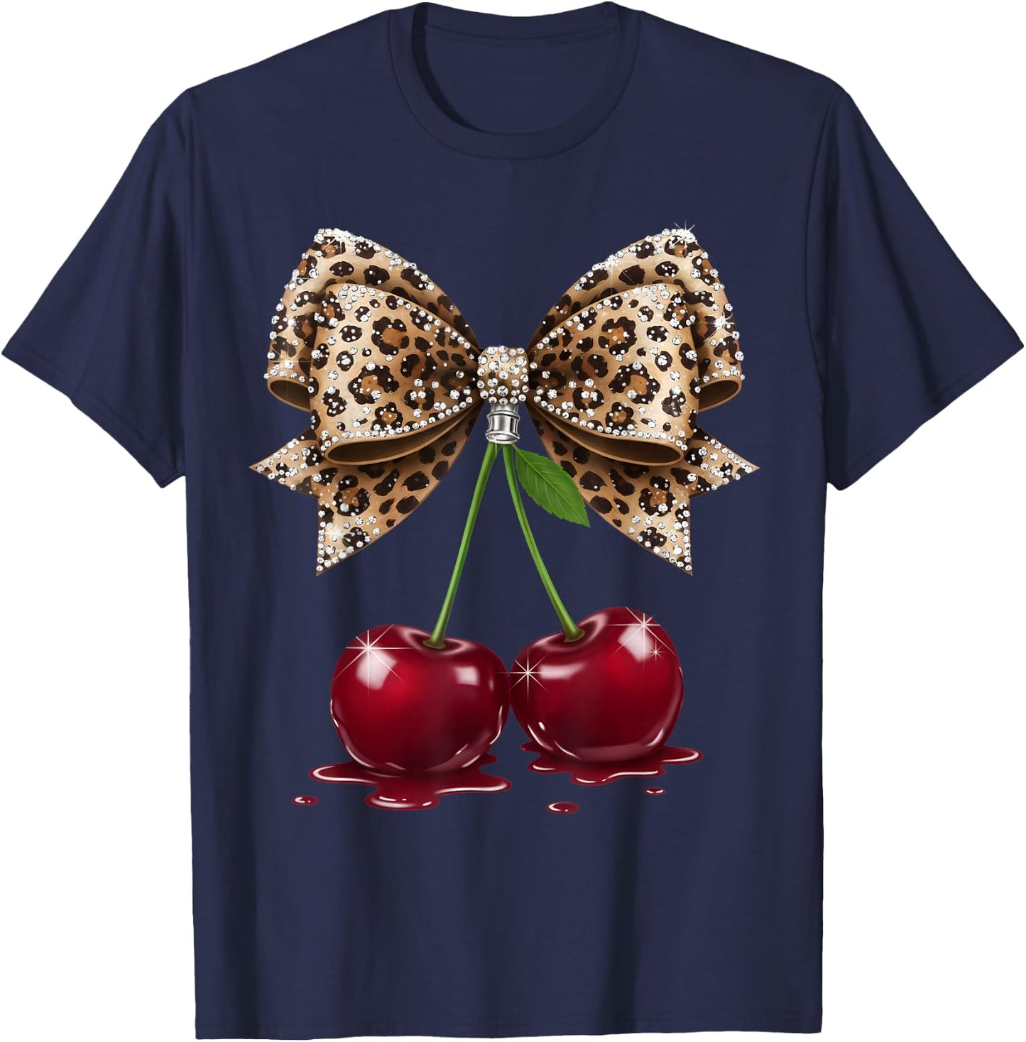 Cherry Bow Coquette Red Cherries T-Shirt - T-Shirt | Navy