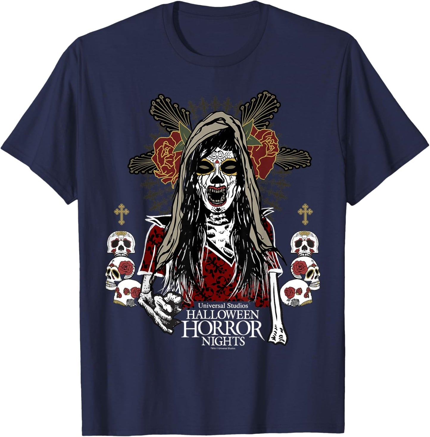 Halloween Horror Nights Day of The Dead Dia De Los Muertos T-Shirt - T-Shirt | Navy