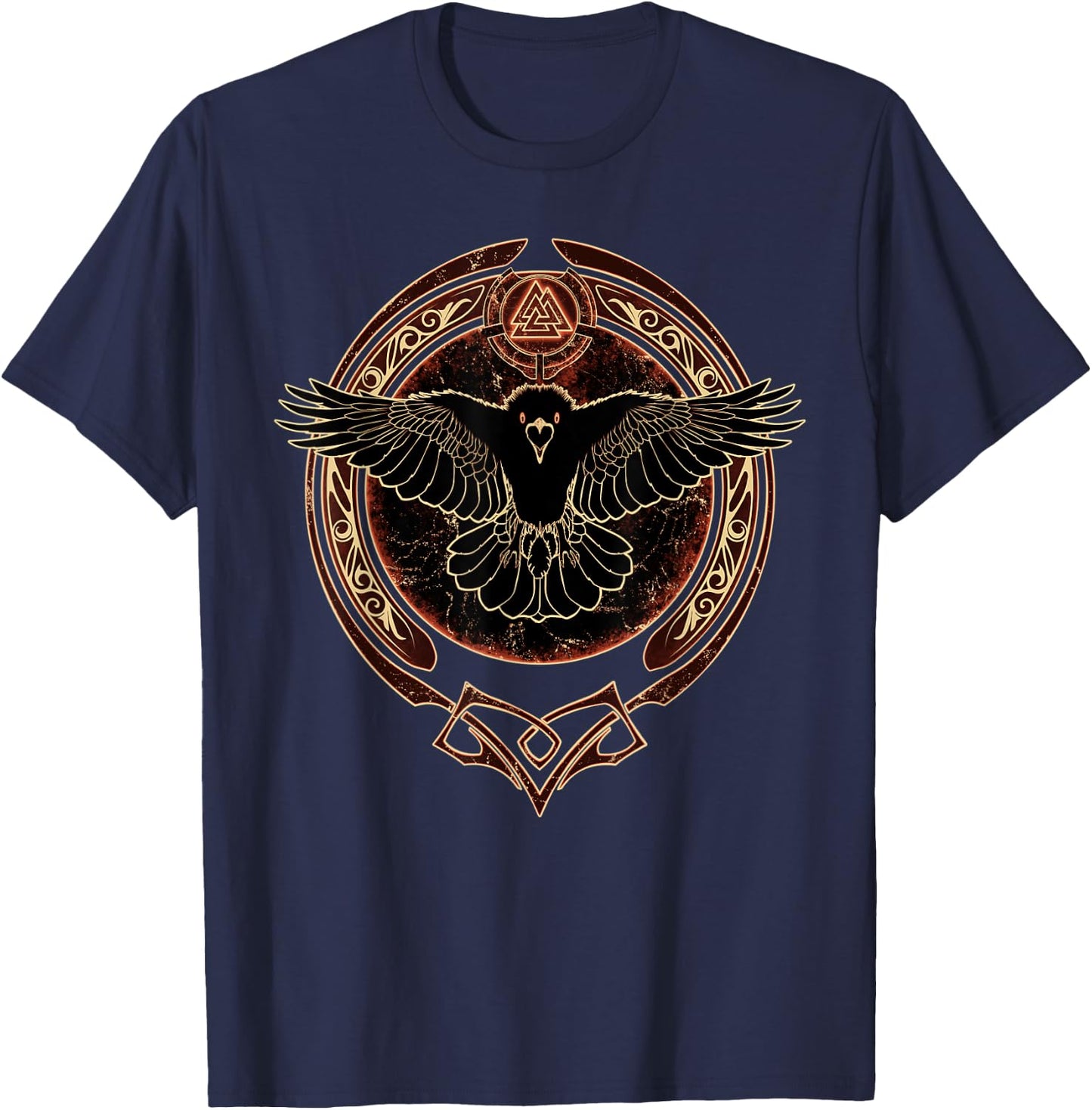 Hugin Viking Raven Valknut Symbol T-Shirt - T-Shirt | Navy