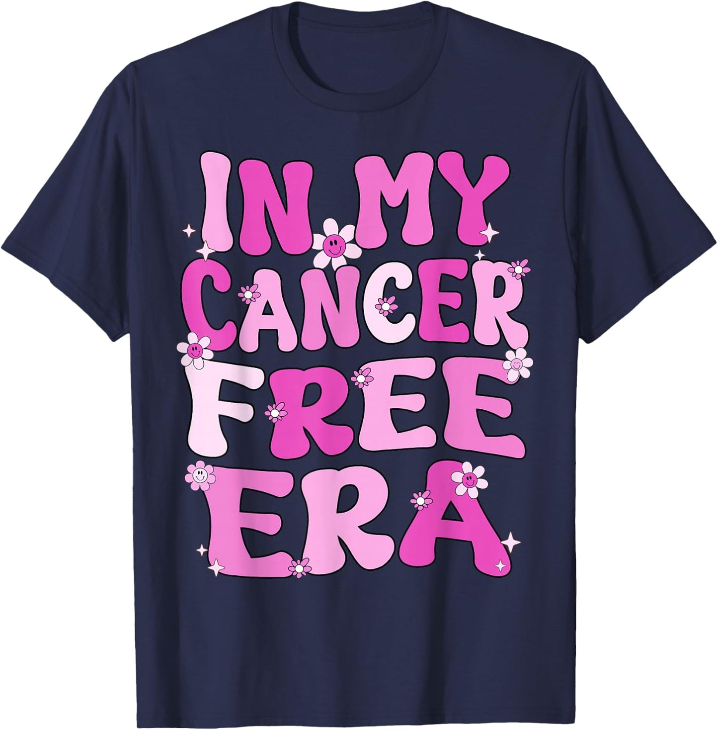 In My Cancer Free Era Retro Groovy Breast Cancer Awareness T-Shirt - T-Shirt | Navy
