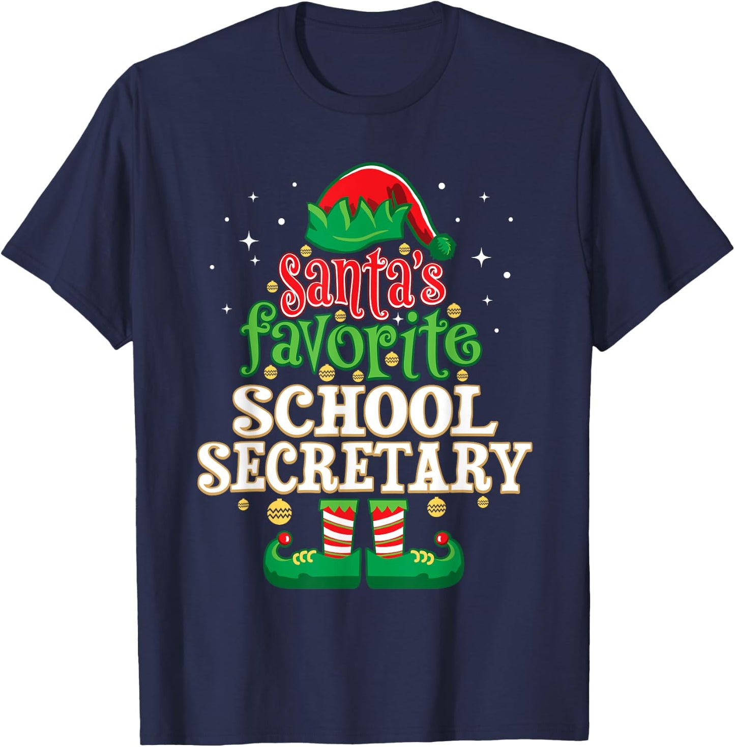 Santa's Favorite School Secretary Christmas Matching T-Shirt - T-Shirt | Navy