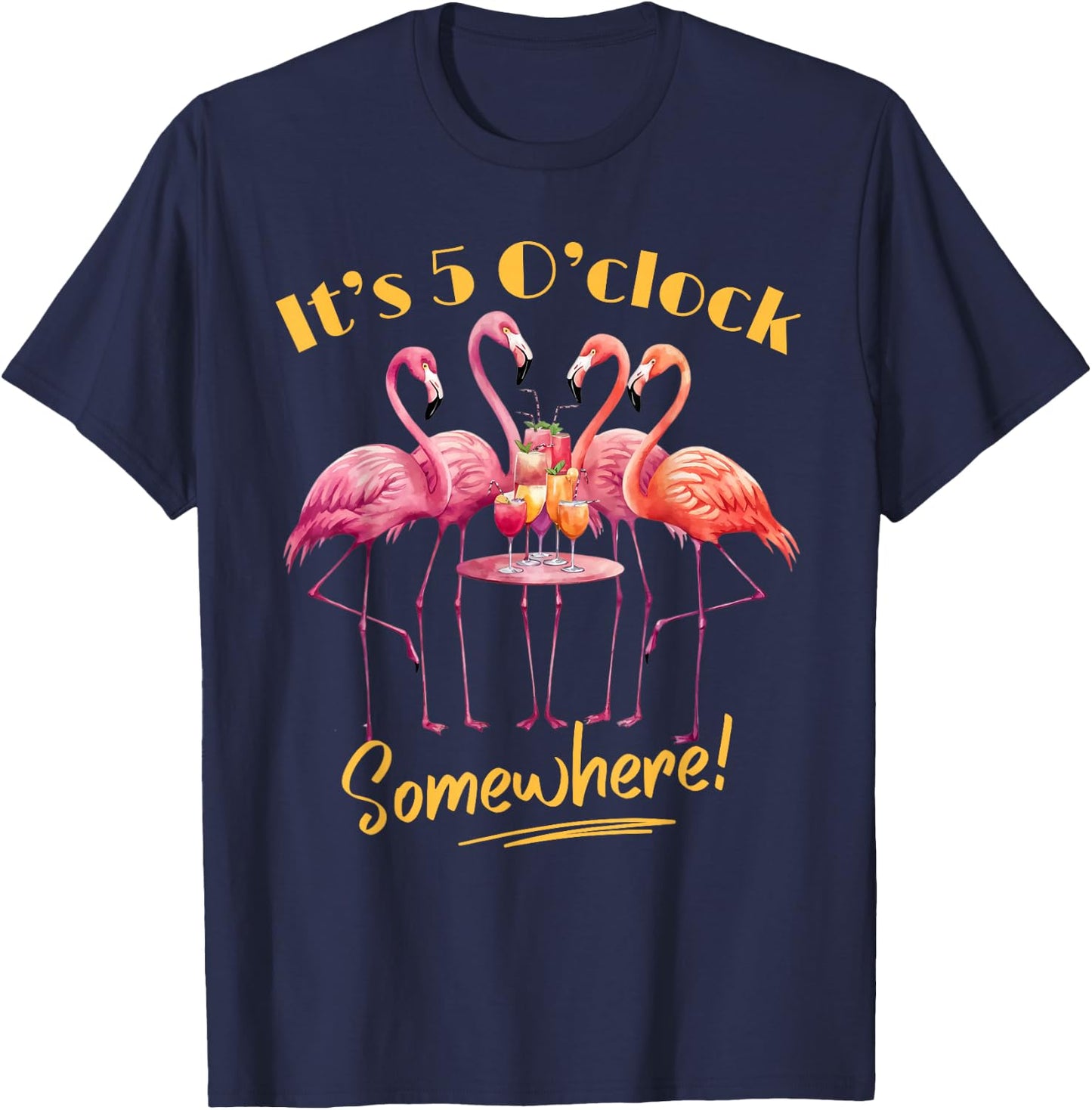 It's 5 O'Clock Somewhere Flamingo Tropical Margarita Party T-Shirt - T-Shirt | Navy