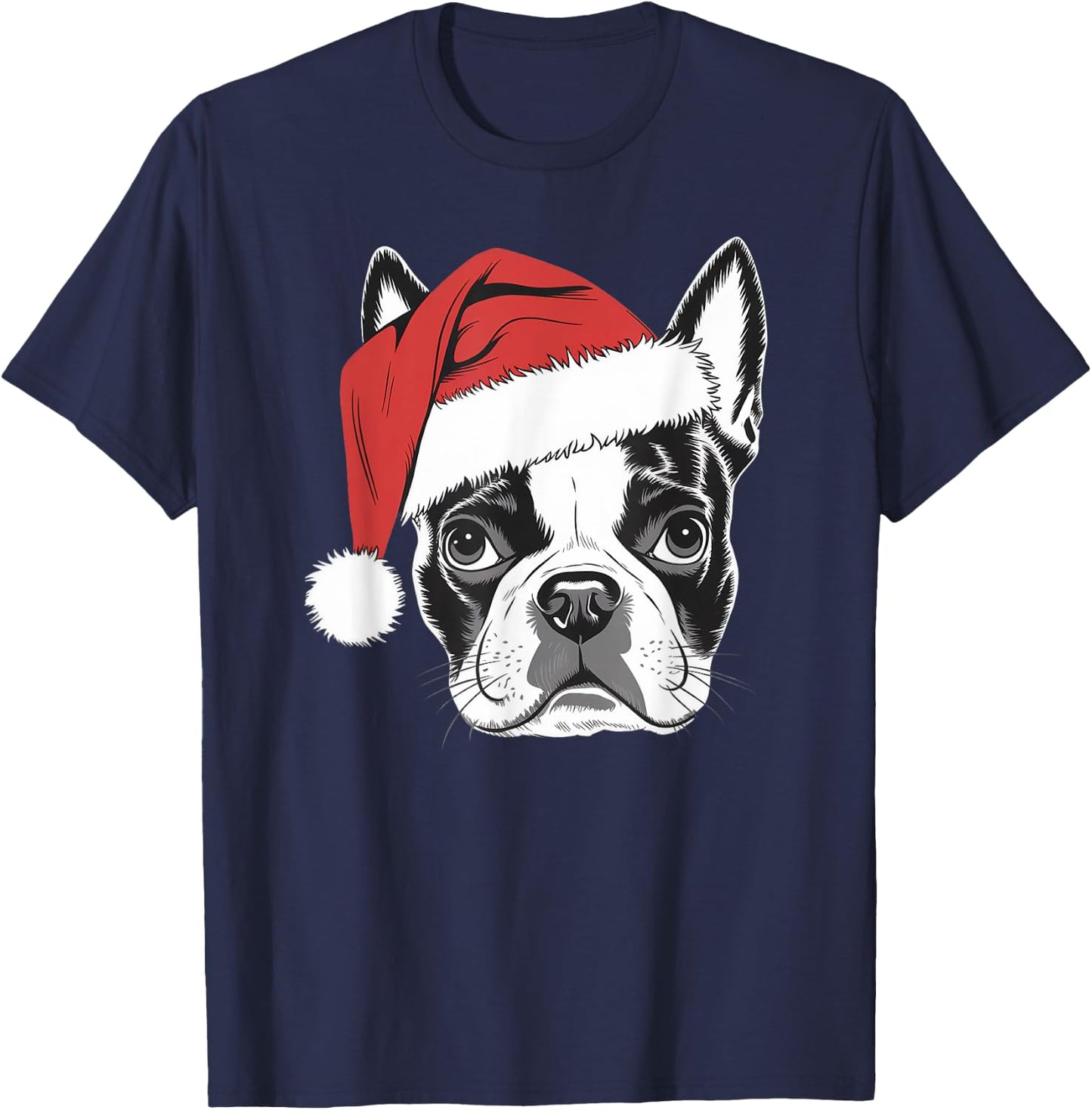Joyful Boston Terrier Santa Dog on Boston Terrier Christmas Women Kids T-Shirt - T-Shirt | Navy