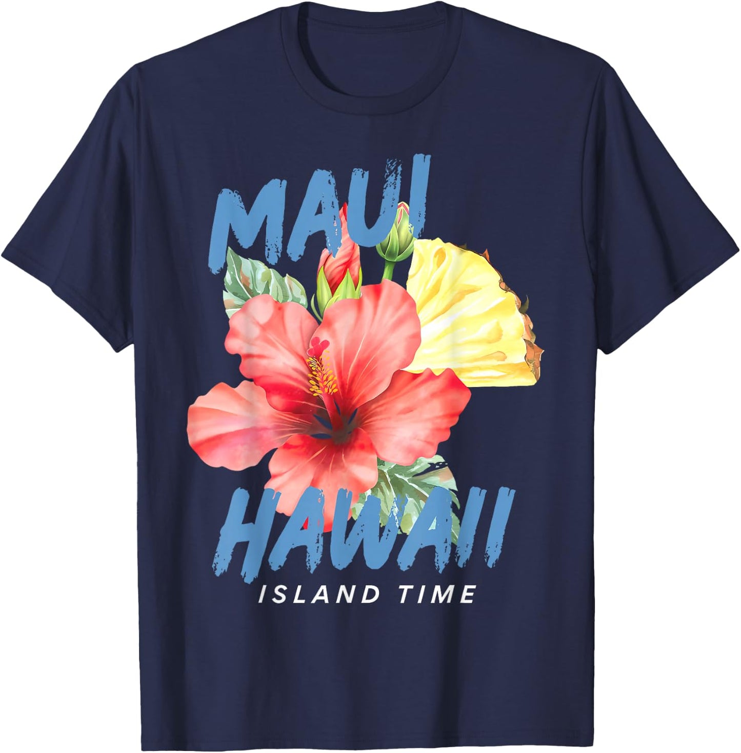 Maui Hawaii Summer Vacation Hibiscus Flower Tropical Beach T-Shirt - T-Shirt | Navy