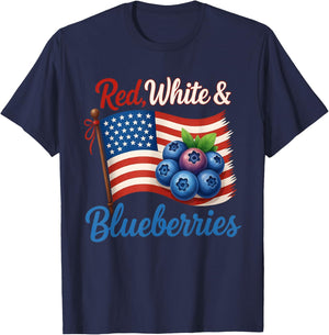(2 Side) Red White Blueberries Funny Patriotic USA Flag T-Shirt - T-Shirt | Navy
